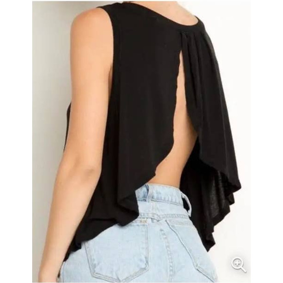 Brandy Melville Tops - Brandy Melville Eliana Open Tulip Back Black Soft Stretchy Muscle Cotton Shirt